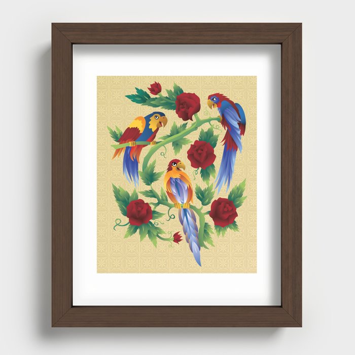 Parrots and Roses Recessed Framed Print
