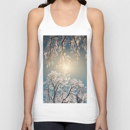 BEAUTIFUL WINTER LANDSCAPE HARMONIOUS COLORS FROZEN LAKE SNOWY TREES  MEADOWS AND FIELDS SNOW FLAKES SUNSHINE ICE FROZEN Tank Top