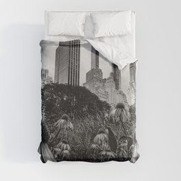 Central Park and Manhattan skyline in New York City black and white Duvet Cover