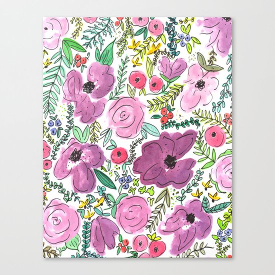 Purple Floral Design - Watercolor Painting Canvas Print