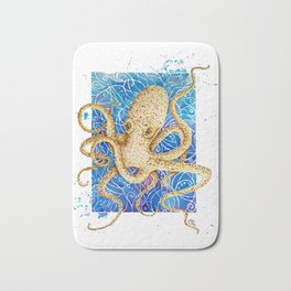 La pieuvre - Contemporary Watercolor Octopus Painting Bath Mat