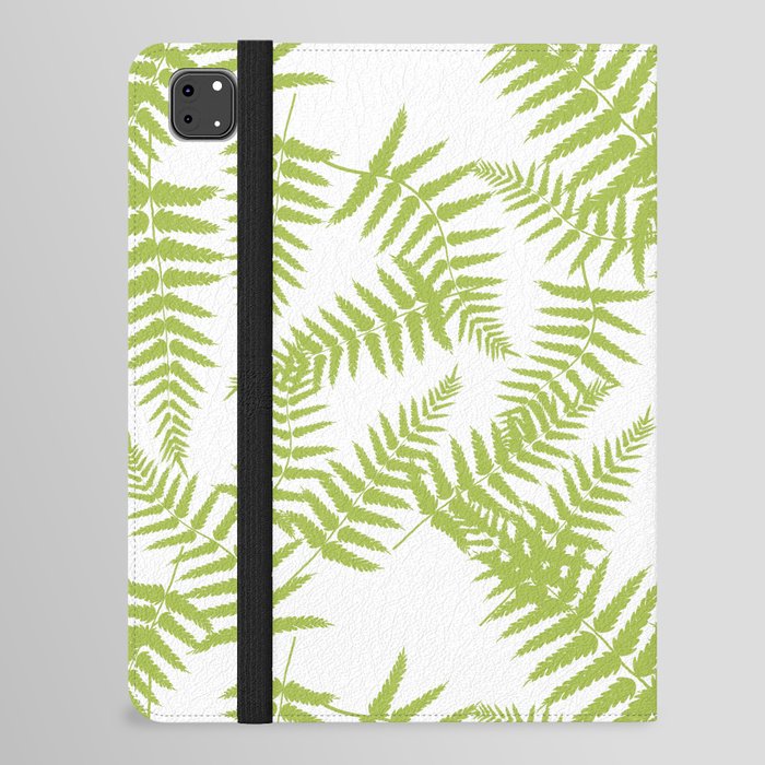 Light Green Silhouette Fern Leaves Pattern iPad Folio Case