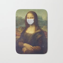 Mona Lisa with Respirator Mask Bath Mat | Sick, Infection, Leonardo, Virus, Mask, Outbreak, Health, Epidemic, Pathogen, Disease 