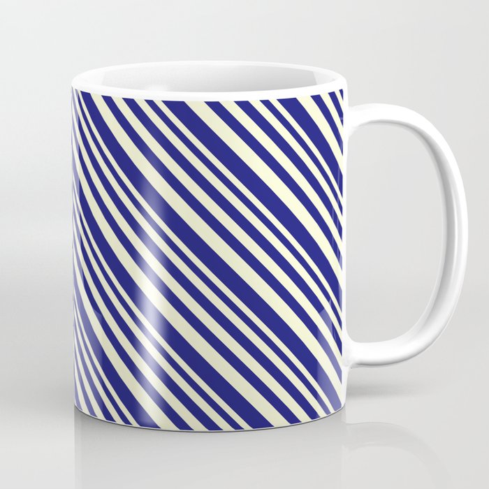 Light Yellow & Midnight Blue Colored Lined/Striped Pattern Coffee Mug