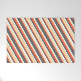 [ Thumbnail: Tan, Red, Dim Gray & Mint Cream Colored Stripes/Lines Pattern Welcome Mat ]