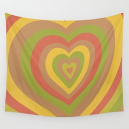 Retro Groovy Love Hearts - red yellow green brown Wall Tapestry