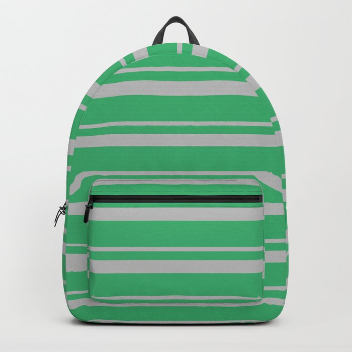 Grey & Sea Green Colored Lined/Striped Pattern Backpack