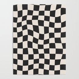 Black and White Wavy Checkered Pattern Poster