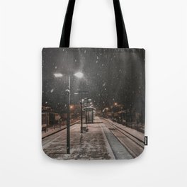 Snowy Streets at Night Tote Bag