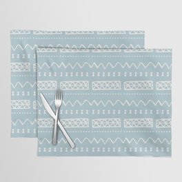 Zesty Zig Zag Bow Light Blue and White Mud Cloth Pattern Placemat