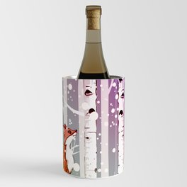 Fox, Magical forest under the snow with cute fox, colorful style Wine Chiller