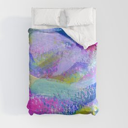 Vaporwave Abstract Brush Strokes - Blue, Teal, Green, Magenta and Purple Comforter