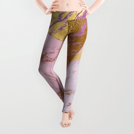 Luxurious Pink & Purple Marble With Gold Nugget Veins Leggings