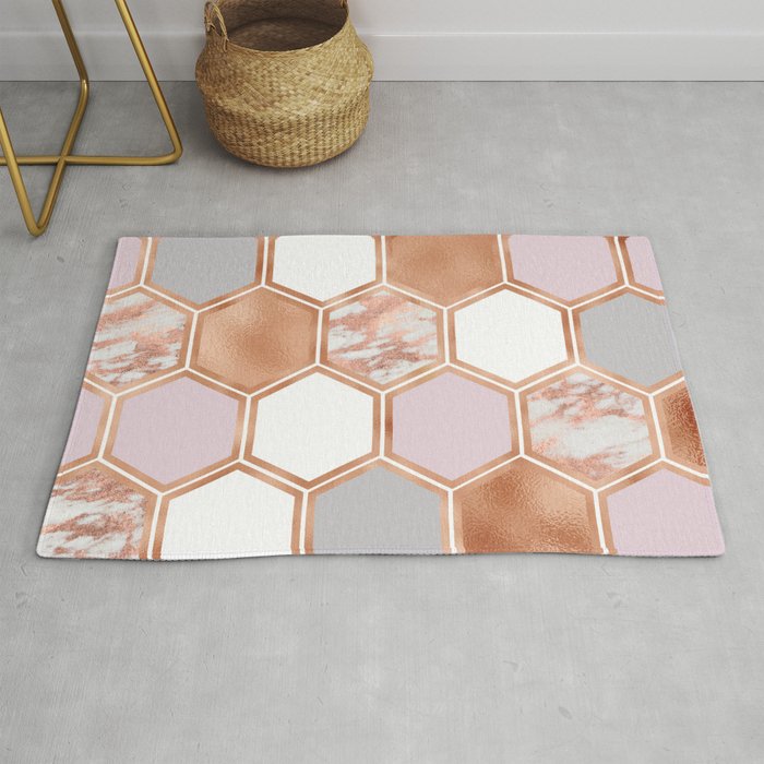 Mixed rose gold pinks and marble geometric Rug