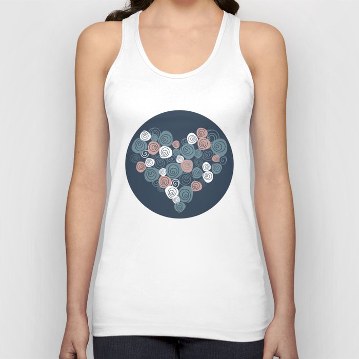 Rose hearts blue pastel pink and white on dark blue background Tank Top