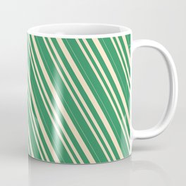 [ Thumbnail: Sea Green & Bisque Colored Lined Pattern Coffee Mug ]