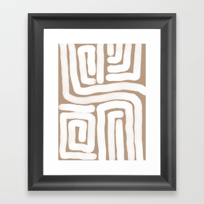 Tan and White Lines Abstract Print Framed Art Print