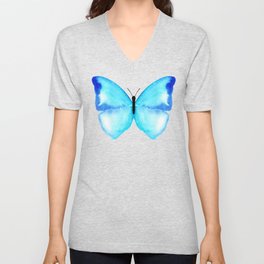 Blue Butterfly V Neck T Shirt