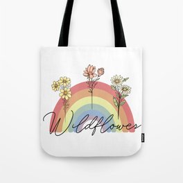 Wildflower Retro Rainbow design Tote Bag