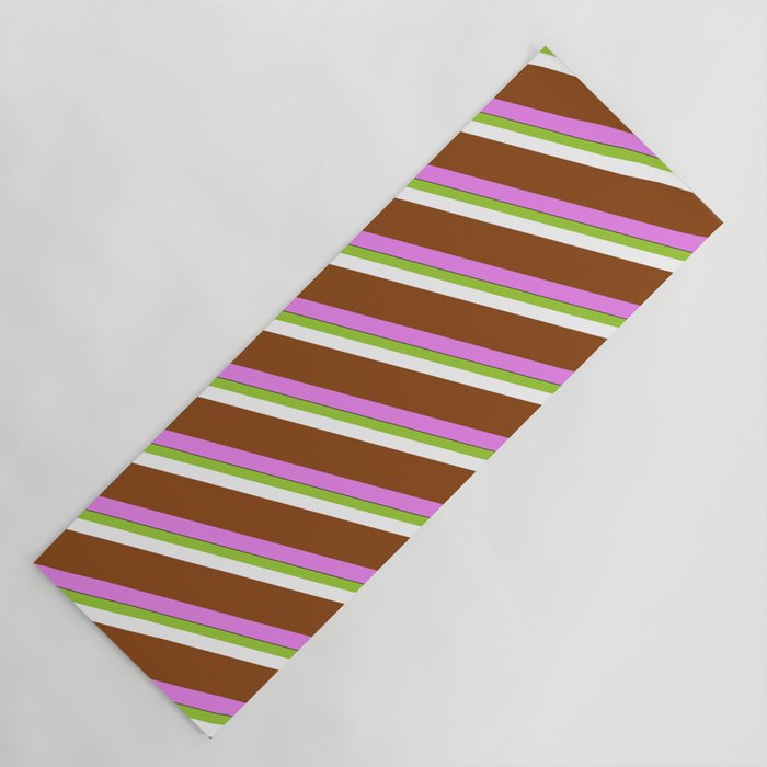Vibrant Green, White, Brown, Violet, and Black Colored Lines/Stripes Pattern Yoga Mat
