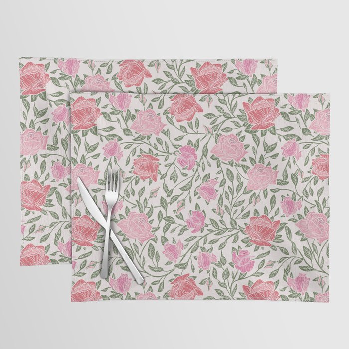 Modern Vintage Chic Blush Pink Forest Green Floral Placemat by Pink ...