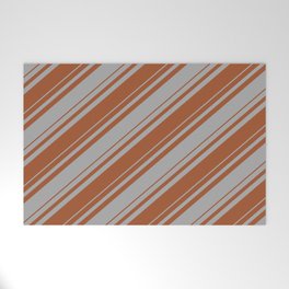 [ Thumbnail: Dark Gray and Sienna Colored Striped/Lined Pattern Welcome Mat ]
