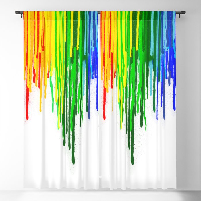 Rainbow Paint Drops on White Blackout Curtain