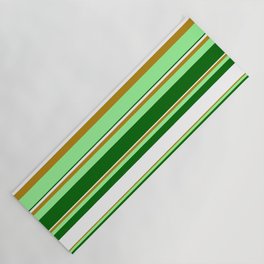 [ Thumbnail: Dark Goldenrod, Green, Dark Green, and White Colored Stripes Pattern Yoga Mat ]
