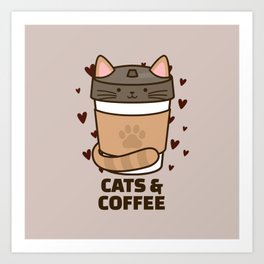 Cats and Coffee Art Print | Breakfast, Morning, Kawaii, Graphicdesign, Brew, Cartoon, Cat, Cute, Purr, Kitty 