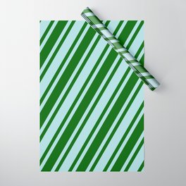 [ Thumbnail: Powder Blue & Dark Green Colored Stripes/Lines Pattern Wrapping Paper ]