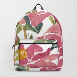 Wild Roses in Gouache Backpack | Pattern, Floral, Flowers, Rose, Hand Painted, Botanical, Pink, Red, Painting, Watercolor 