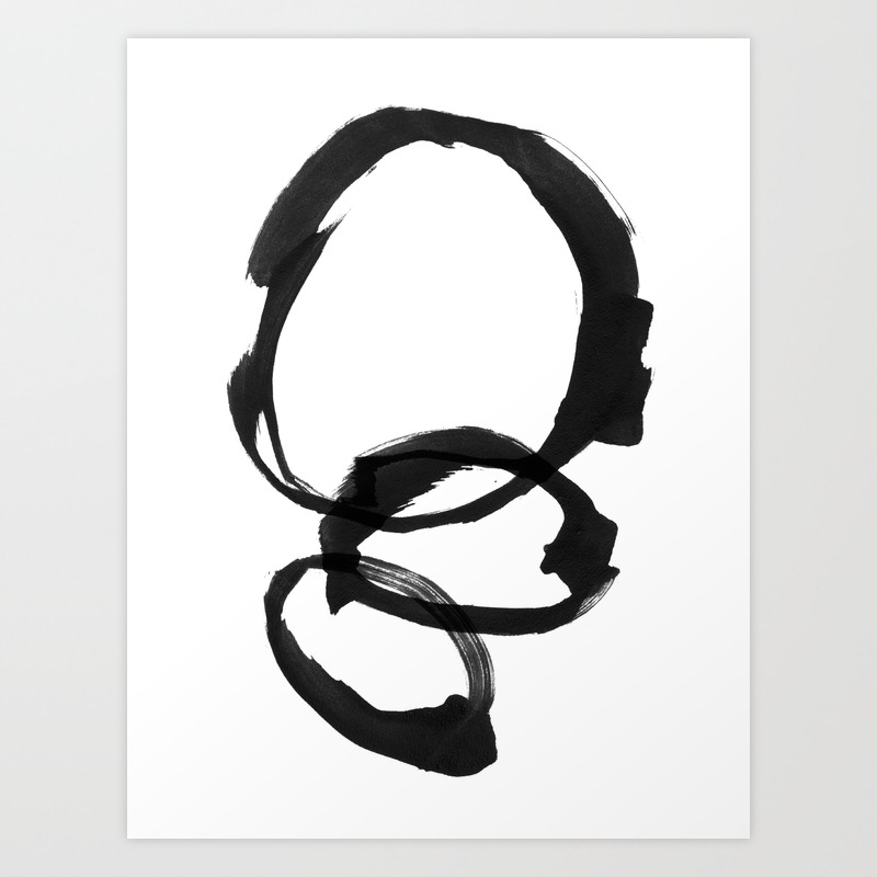 Black And White Round Abstract Shapes Minimalist Ink Painting Art