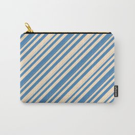 [ Thumbnail: Blue and Bisque Colored Lines/Stripes Pattern Carry-All Pouch ]