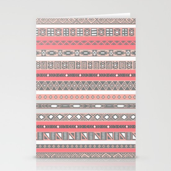 Aztec Print Peach Rose Salmon Grey Stationery Cards