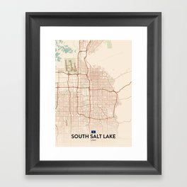 South Salt Lake, Utah, United States - Vintage City Map Framed Art Print