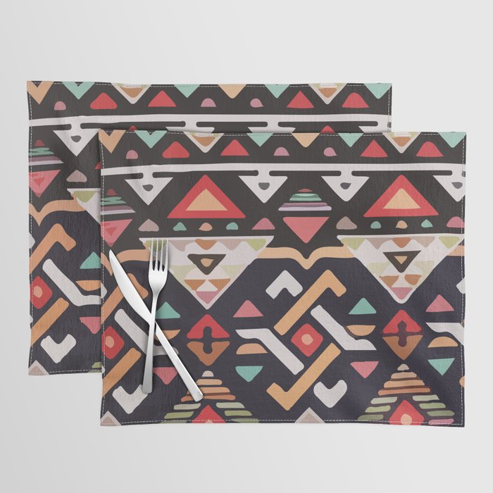 Geometric native Aztec pattern tribal style native tribal background bold colors mexican design Placemat