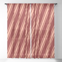 [ Thumbnail: Maroon and Light Salmon Colored Stripes Pattern Sheer Curtain ]