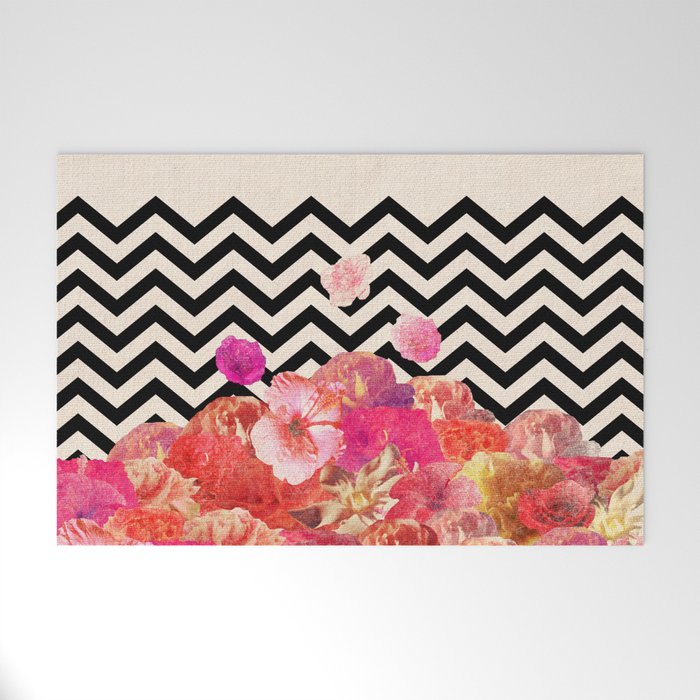 Chevron Flora II Welcome Mat