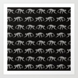 Zebra-print monkeys on black background Art Print