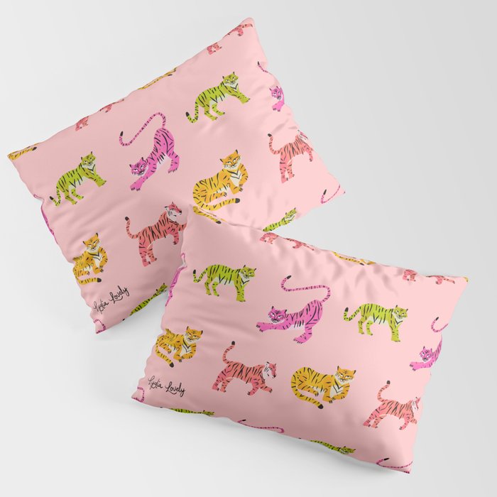 Tropical tigers multicolour- pink background Pillow Sham