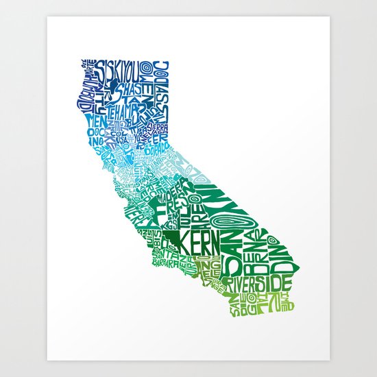 Typographic California - Cool Art Print