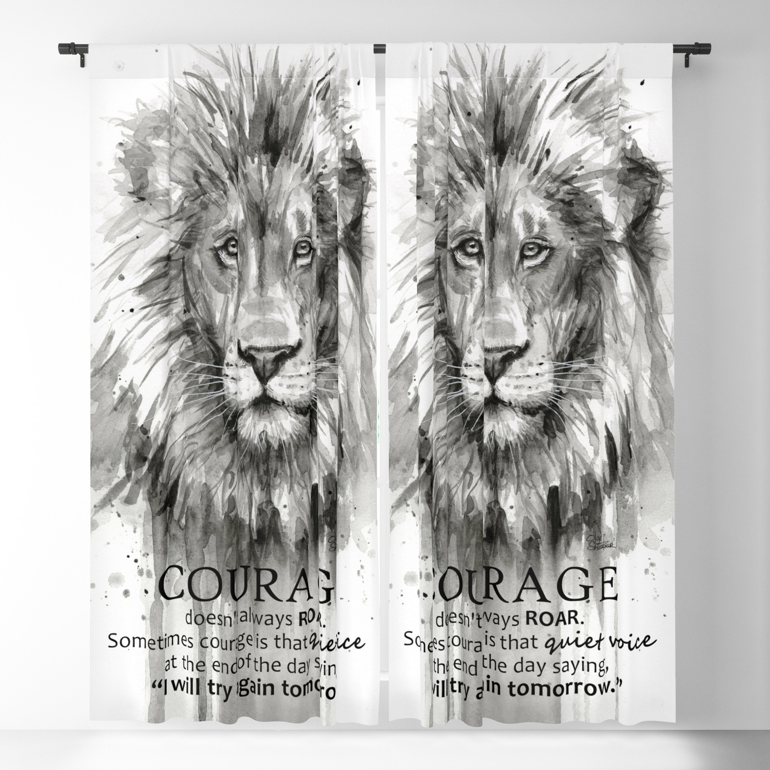 Lion Courage Motivational Quote Watercolor Painting Blackout