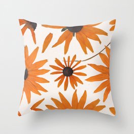 Black Eyed Susies Pressed Flower Collage Throw Pillow | Floral, Foliage, Spring, Autumn, Botanical, Outdoor, Golden, Nature, Wildflower, Blackandyellow 
