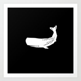 Whale sperm whale ocean life black and white linocut minimal art Art Print