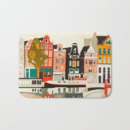 Amsterdam 1 Bath Mat | Holland, Europe, Digital, Houses, Acrylic, Netherlands, Drawing, City, Souvenir, Illustration 