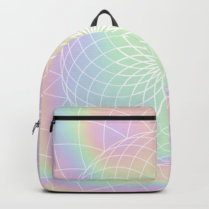 Sacred Geometric Holographic Circular Modern Floral Art, Retro Pastel Rainbow Hologram  Backpack