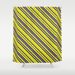 [ Thumbnail: Yellow & Dark Slate Blue Colored Lines/Stripes Pattern Shower Curtain ]