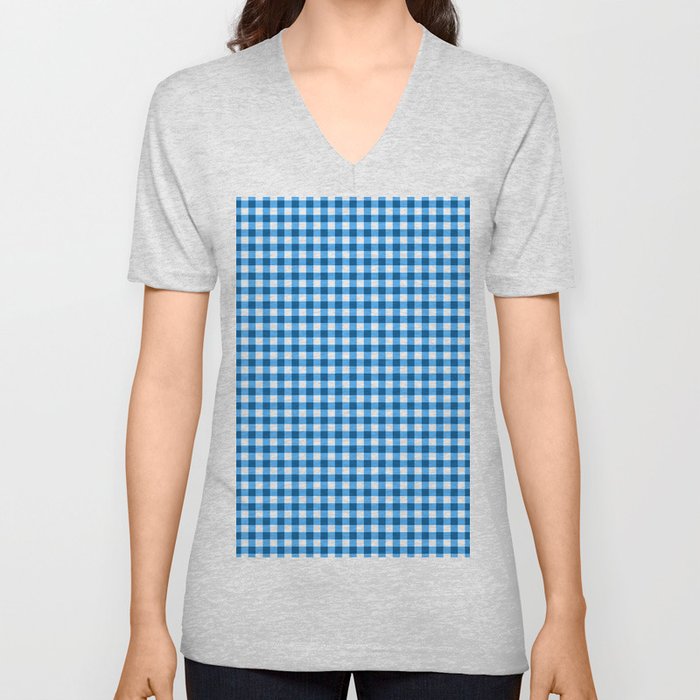 Blue Gingham - 06 V Neck T Shirt