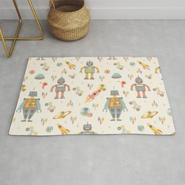Vintage Inspired Robots in Space Area & Throw Rug
