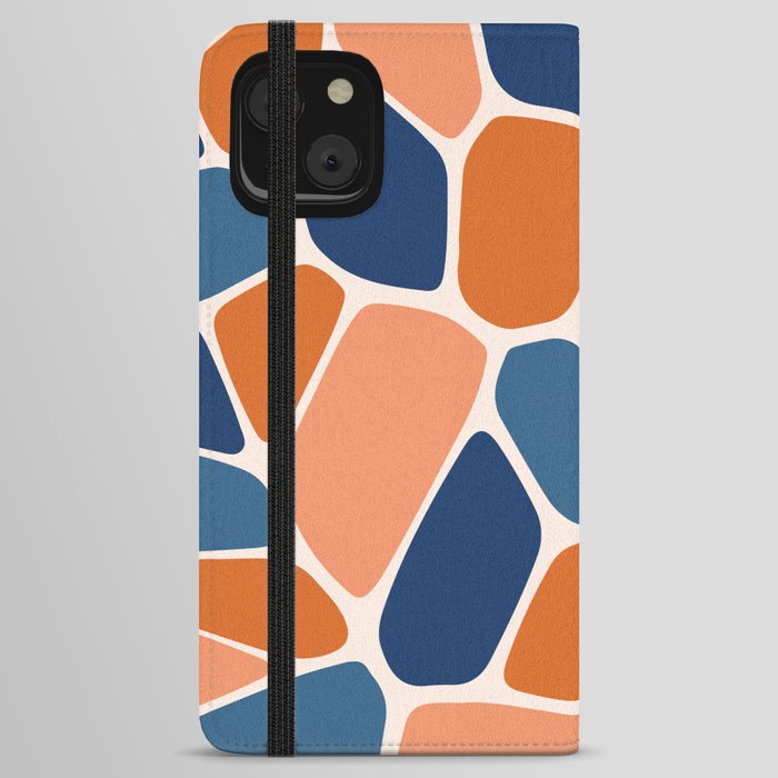 Abstract Shapes 204 in Navy Blue and Orange iPhone Wallet Case